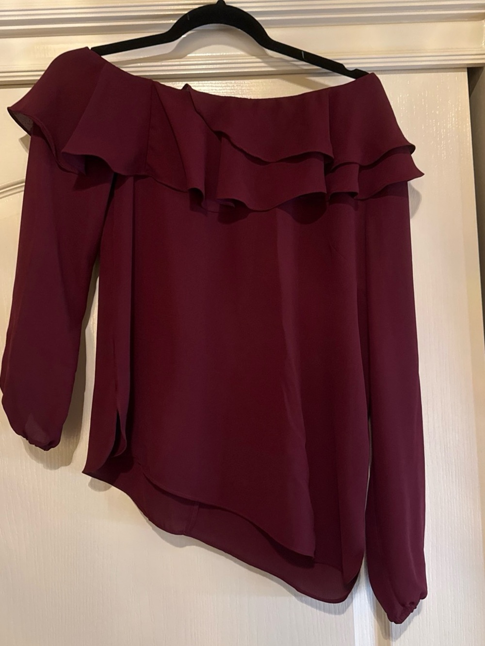 Off-Shoulder Ruffle Blouse in Deep Wine